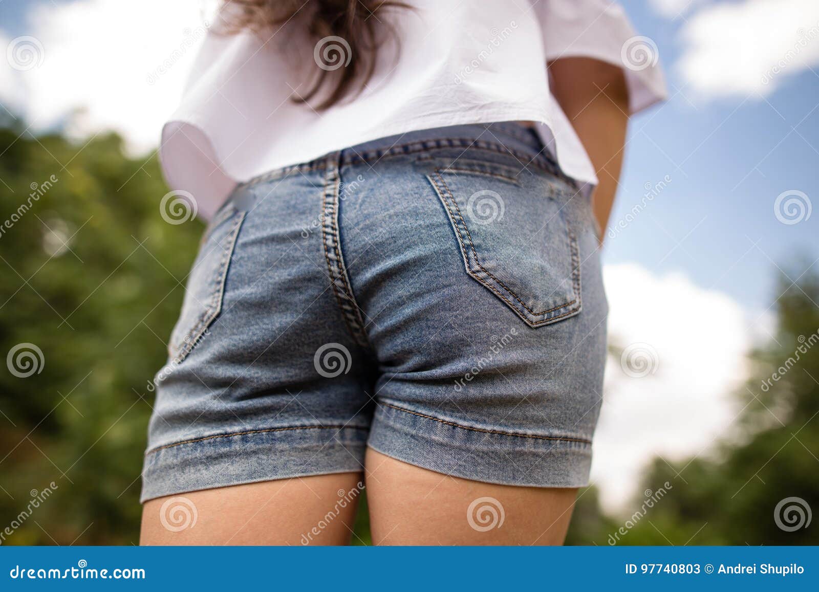 Booty Girl in Denim Shorts in the Park Stock Image Image of outdoors