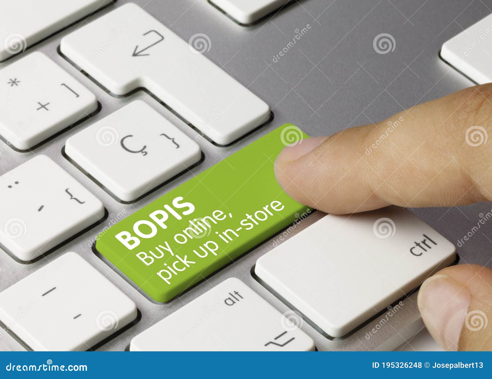bopis buy online, pick up in-store - inscription on green keyboard key