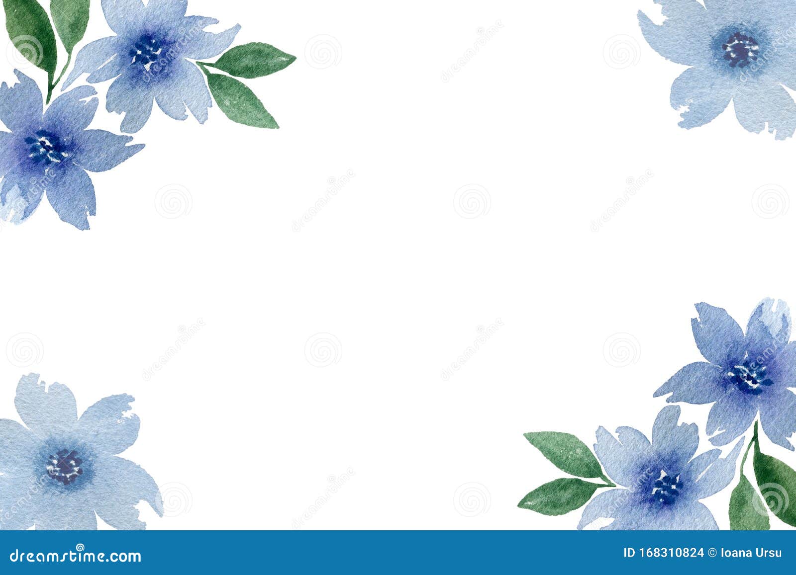 Borde Floral Con Flores De Color Azul Y Espacio De Copia, Diseño De  Ilustración Acuarela Para Boda, Tarjeta O Invitación Stock de ilustración -  Ilustración de arte, verano: 168310824