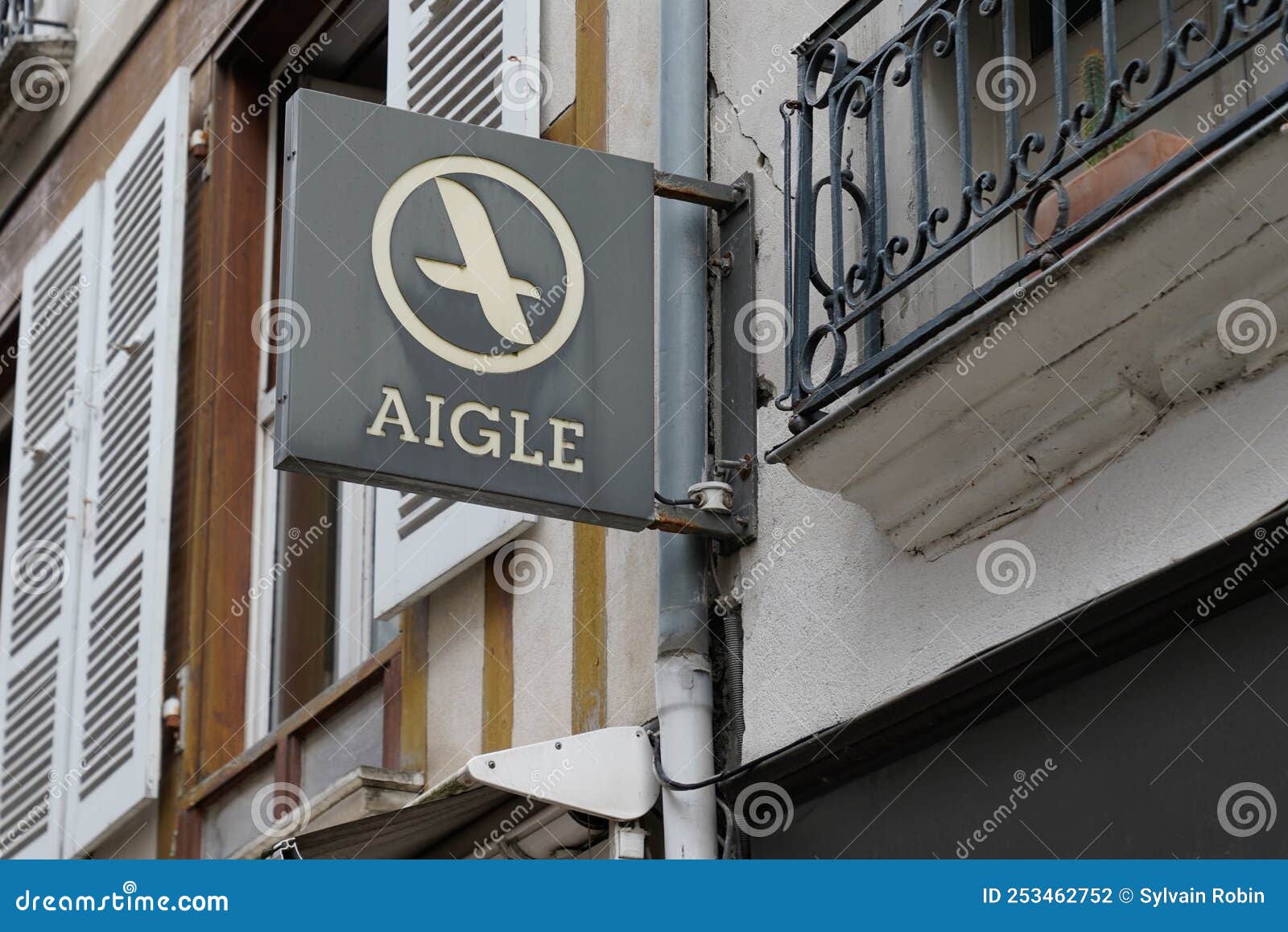 Aigle Logo Brand and Sign Text Facade Wall of Store Eagle Boots Shoes ...