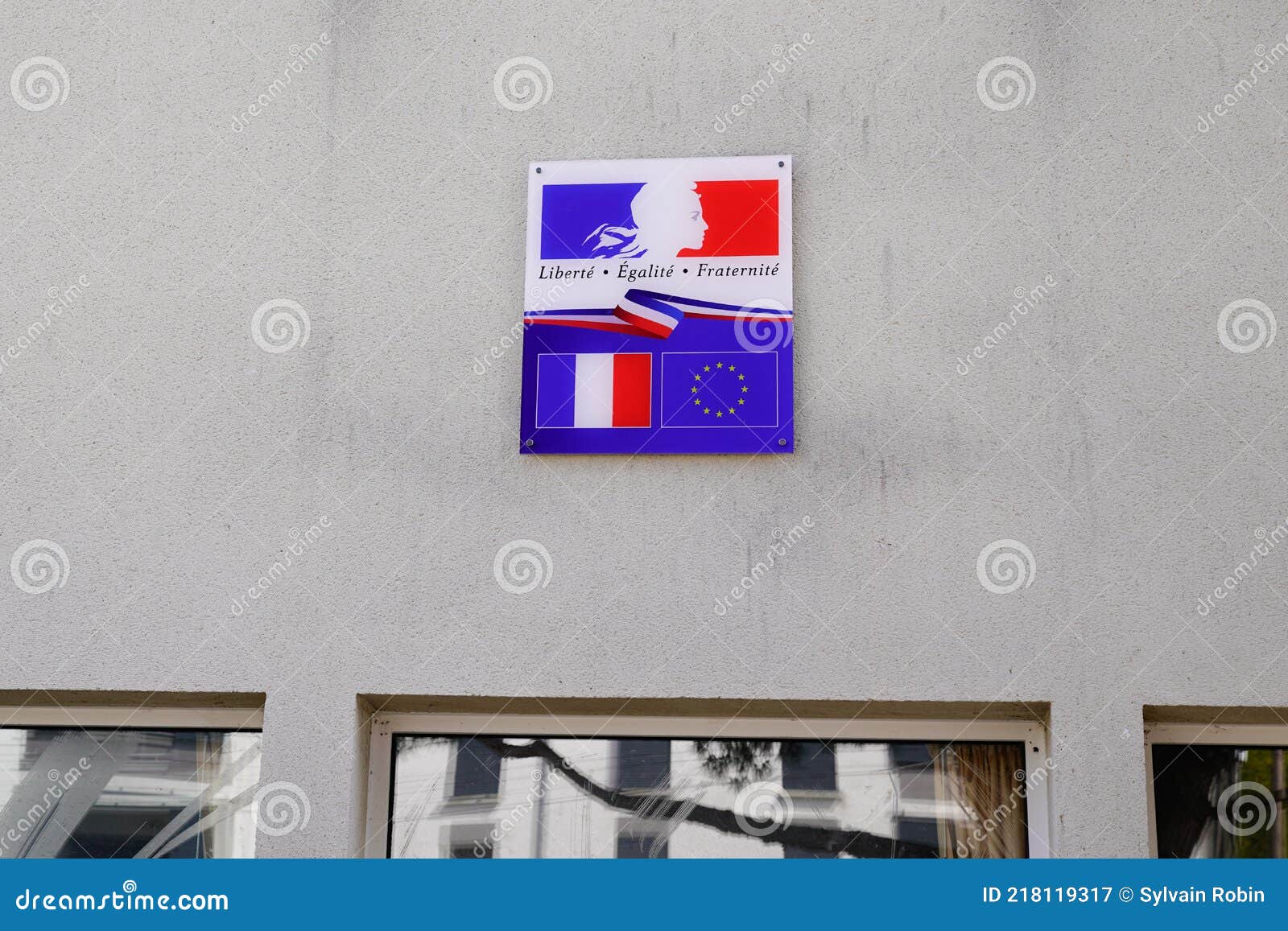 France and Europe Flag Sign with Writing Liberte Egalite Fraternite ...