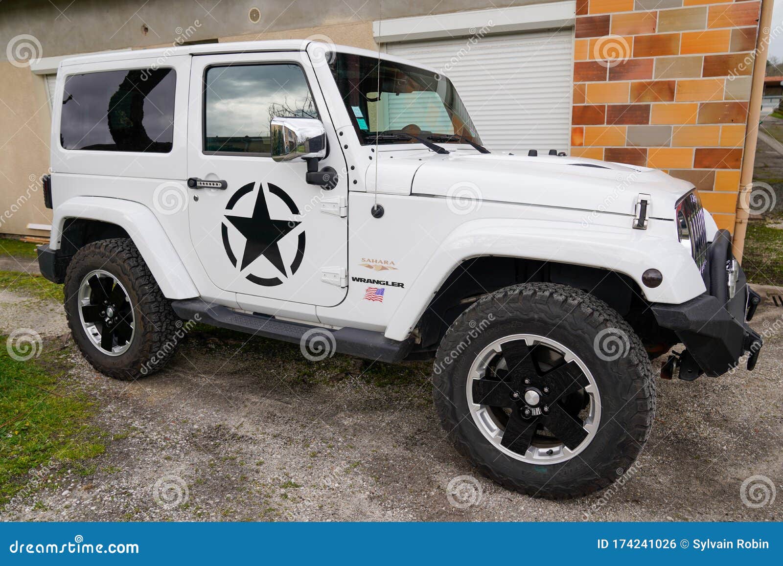 Bordeaux , Aquitaine / France - 02 21 2020 : Jeep Wrangler White American  Off-road Vehicle Star Sign on Door Editorial Photo - Image of four, road:  174241026