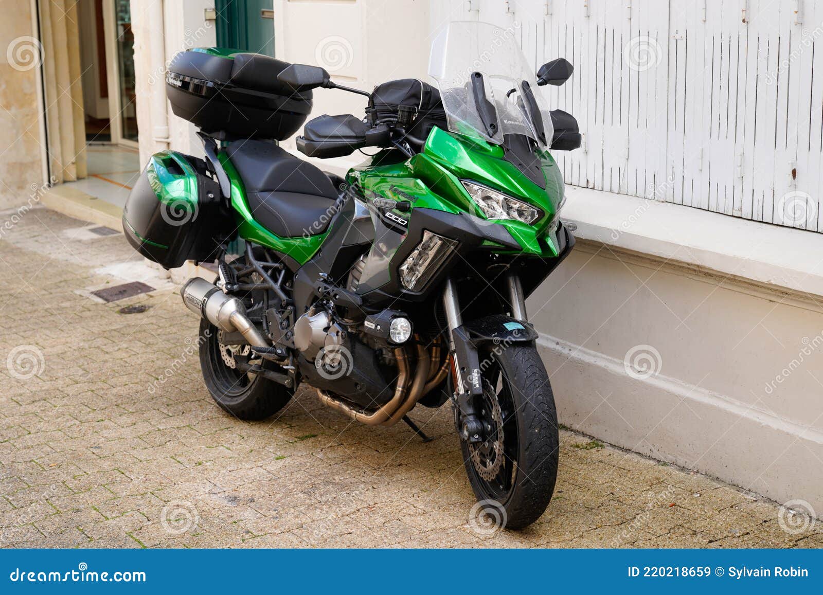 1000 Green Trail Gt Motorcycle Parked in Street City Editorial Stock Image - Image of design, brand: 220218659