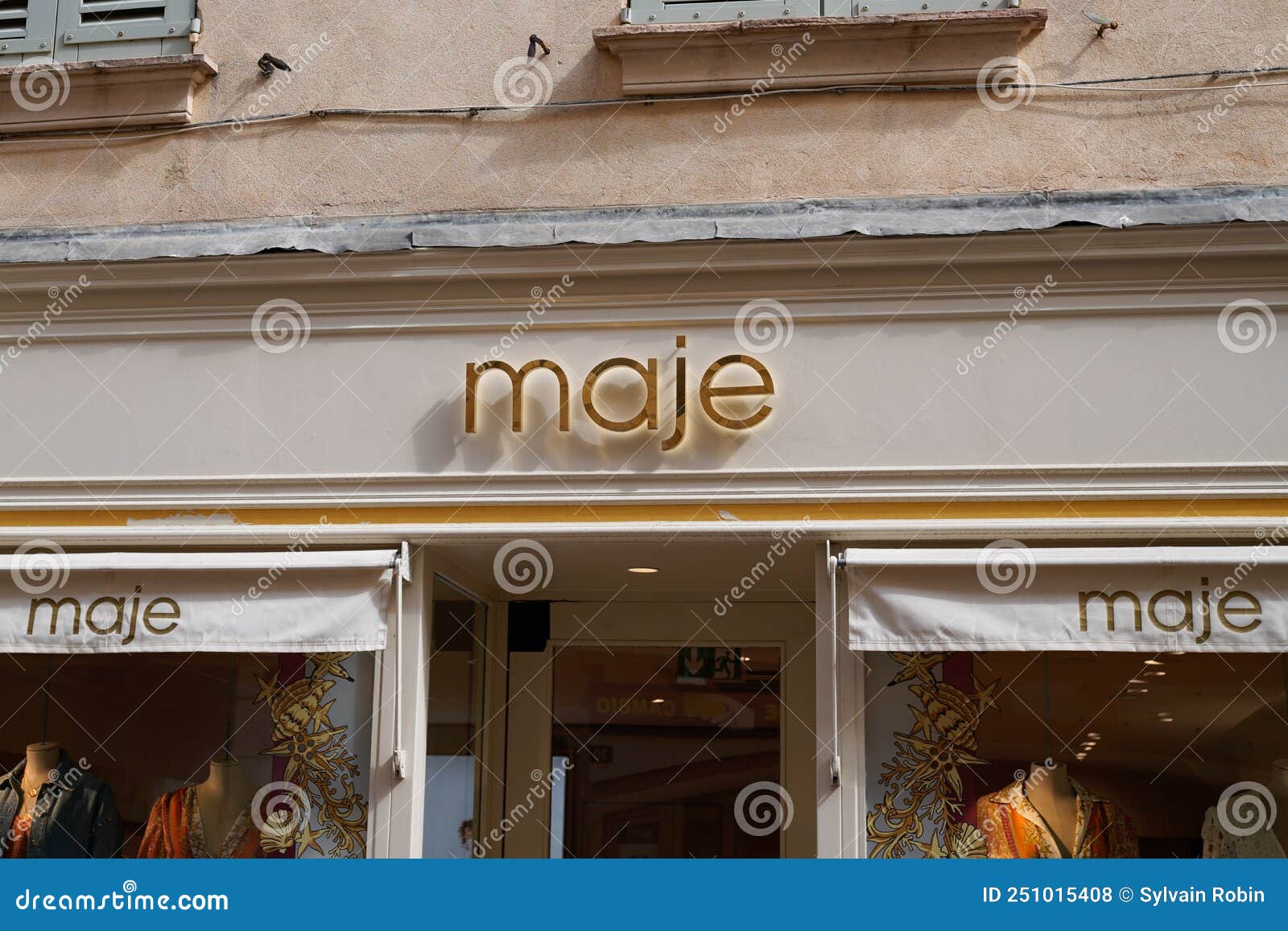 Maje Boutique Brand Logo and Sign Text on Facade Entrance Fashion Front ...