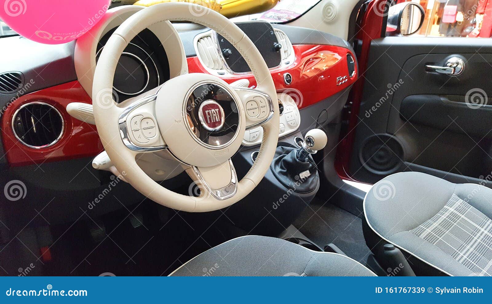 Bordeaux , Aquitaine / France - 17 2019 : Red Fiat 500 White Interior Dashboard in Showcase Dealership Editorial Stock Image - Image of dashboard, industry: 161767339