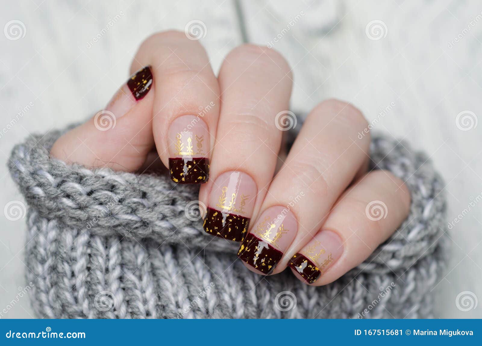 bordeaux french manicure gold flakes bordeaux french manicure gold flakes gray sweater 167515681