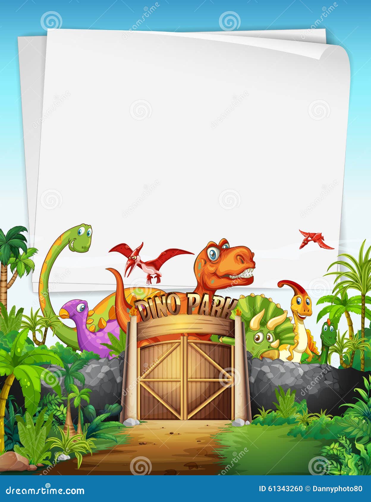 Border Design with Dinosaur at the Park Stock Vector Illustration of large, herbivorous 61343260