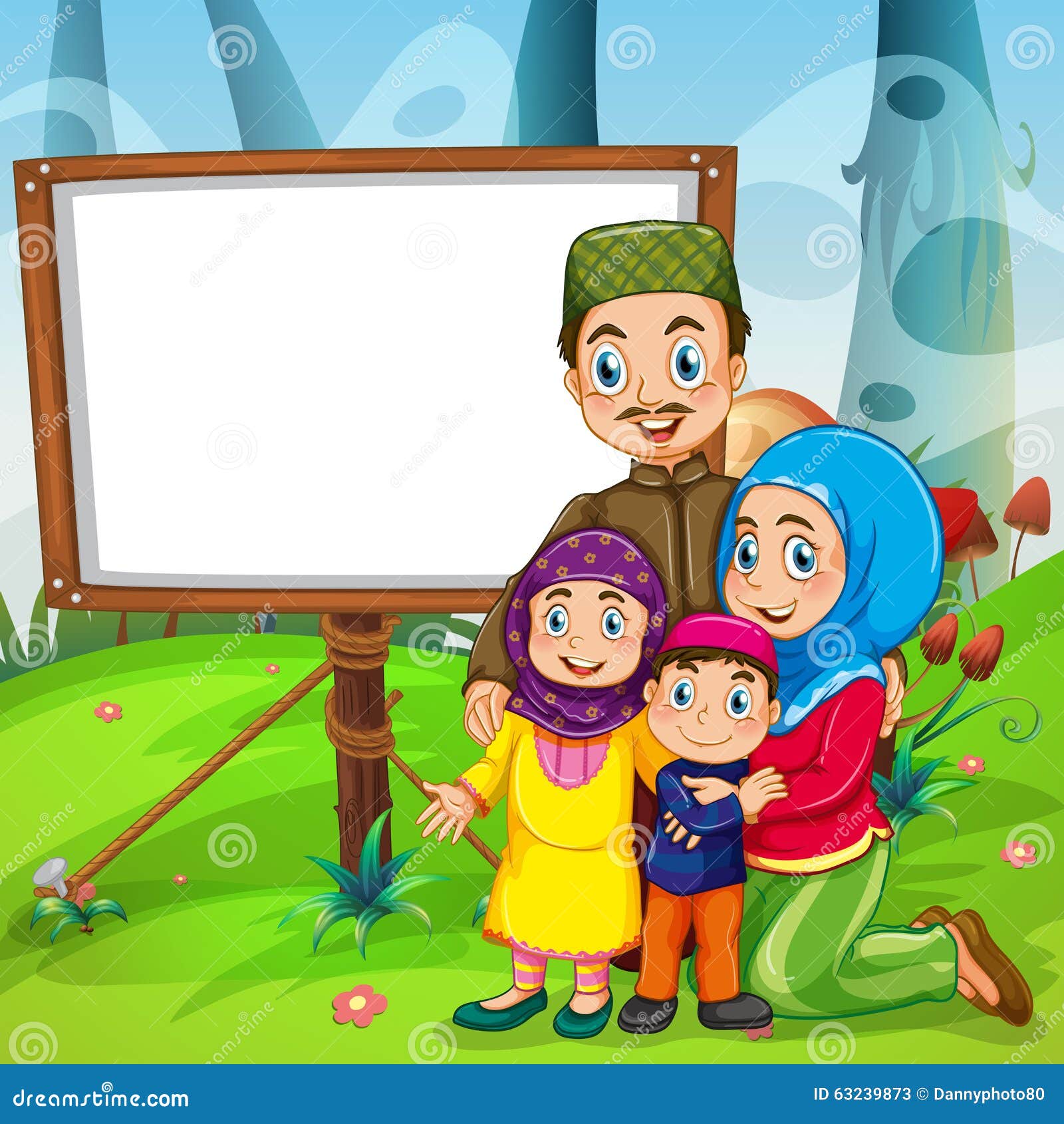 Border Design with Muslim Family Stock Vector - Illustration of