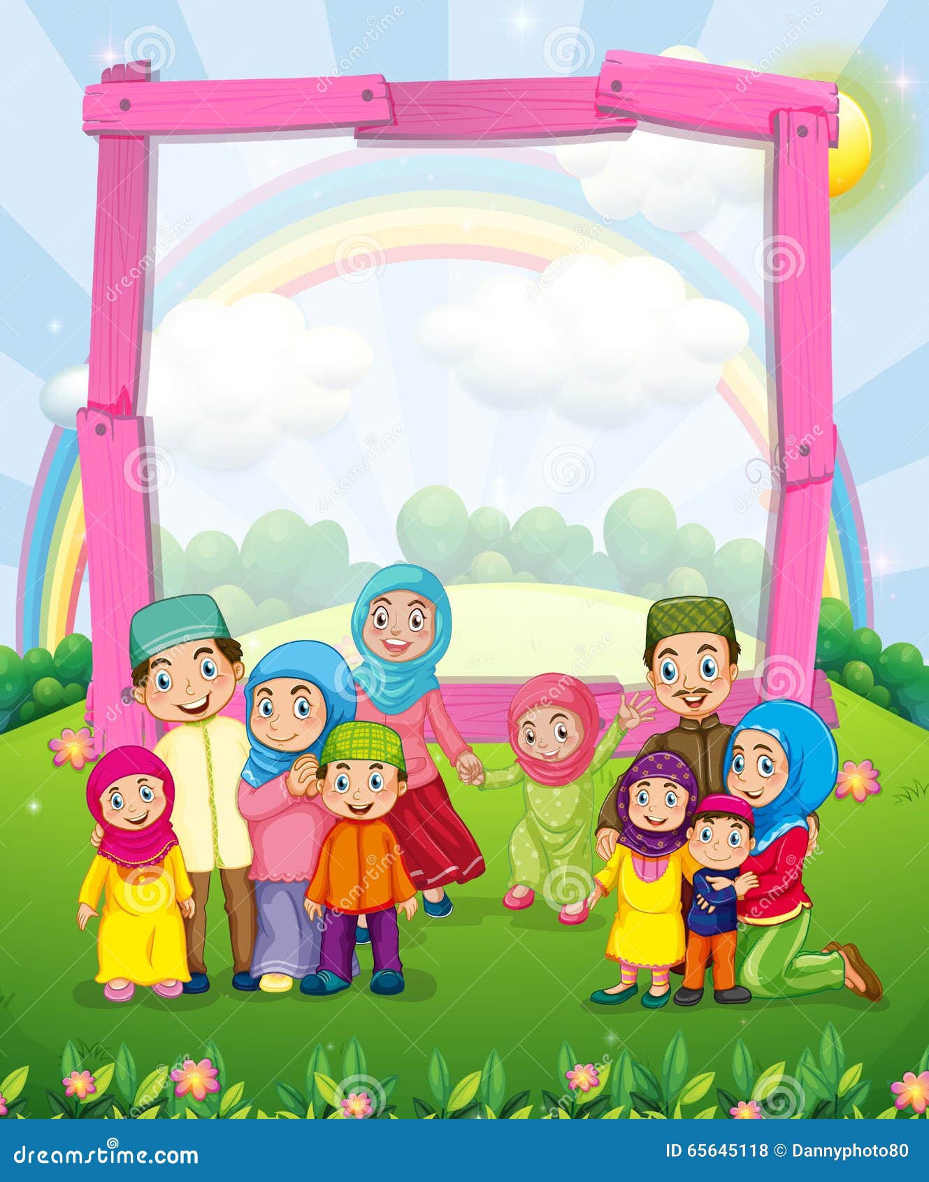  Border  Design With Muslim Family Cartoon Vector 