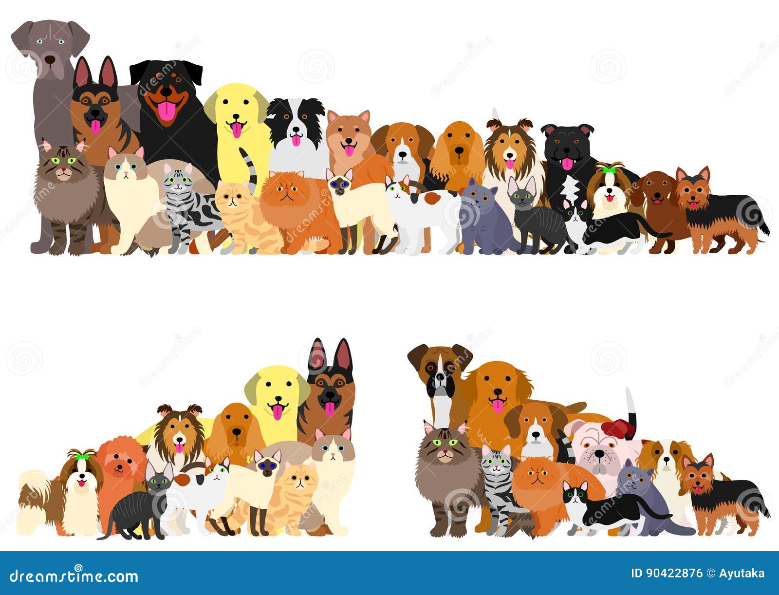 Border of Dogs and Cats Arranged in Order of Height Stock Vector