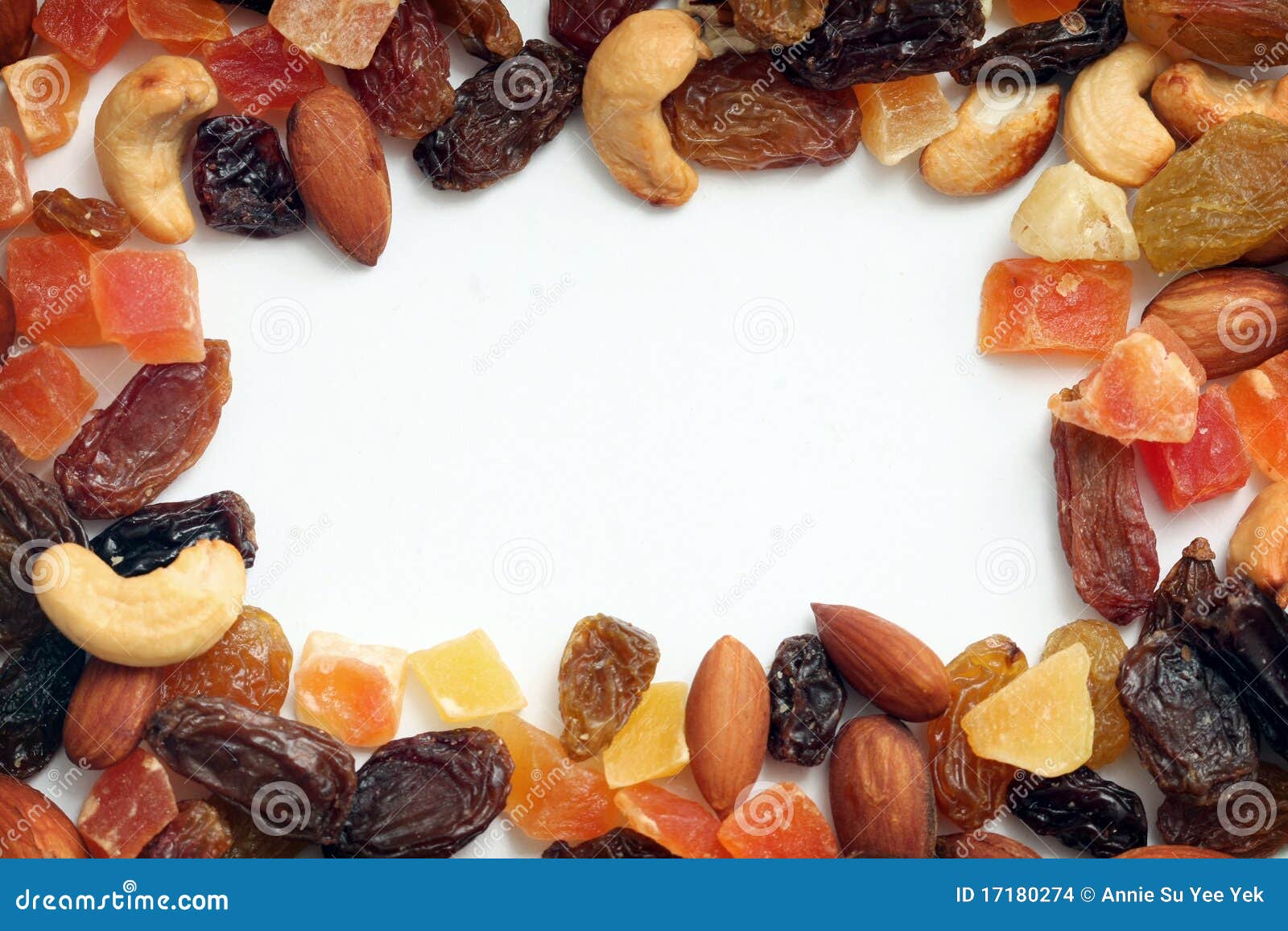 border of dried fruits and nuts