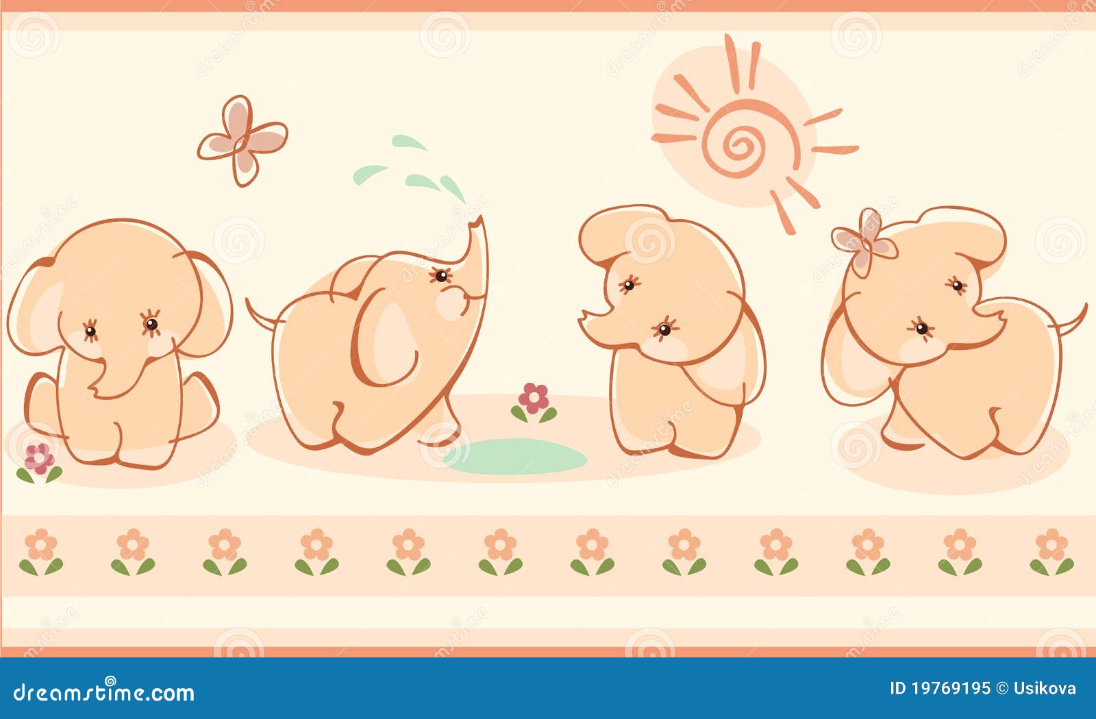 Border with Elephant Calves Stock Vector Illustration of elephants