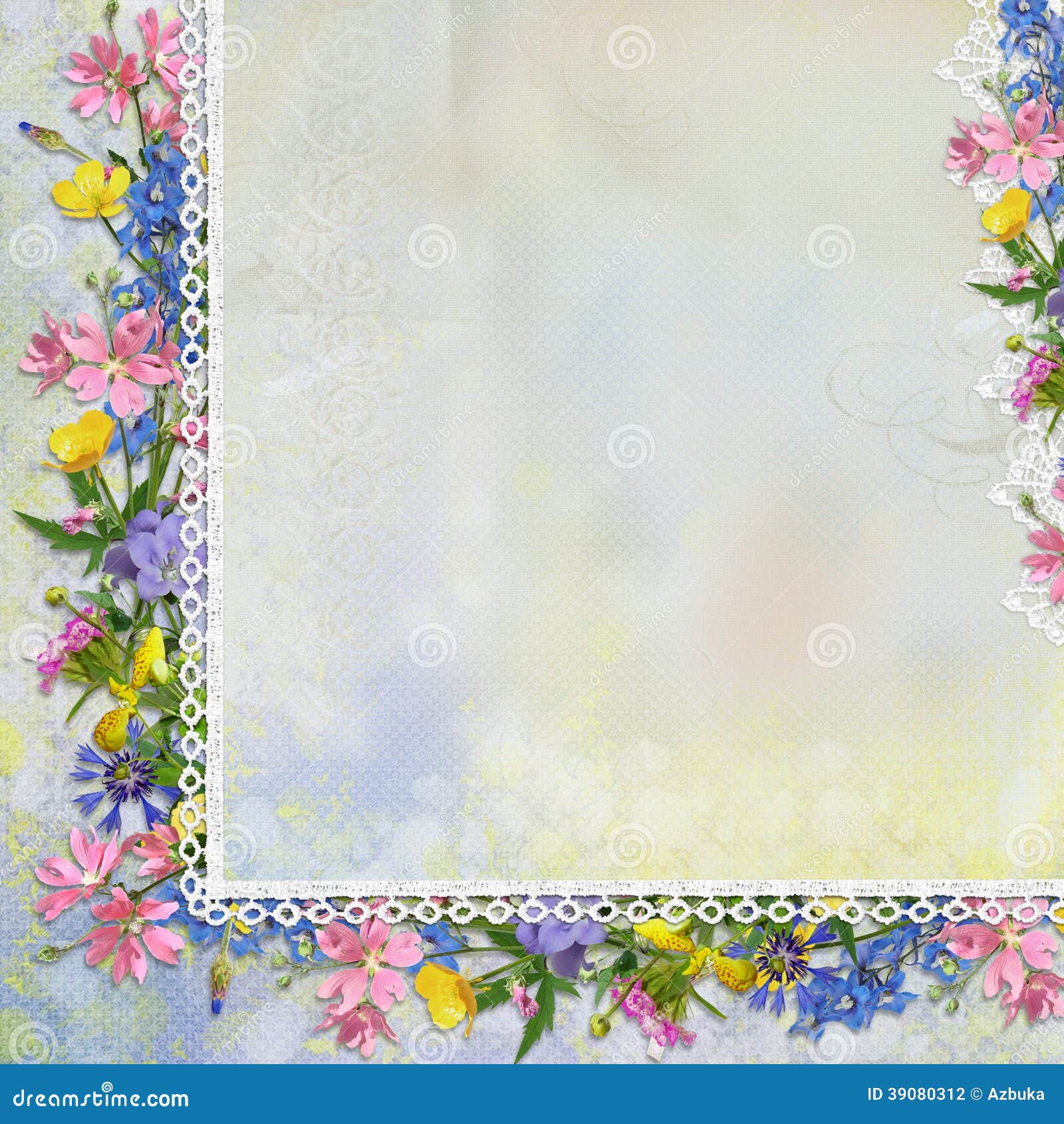 Border Of Flowers With Lace On Vintage Background Stock Illustration 