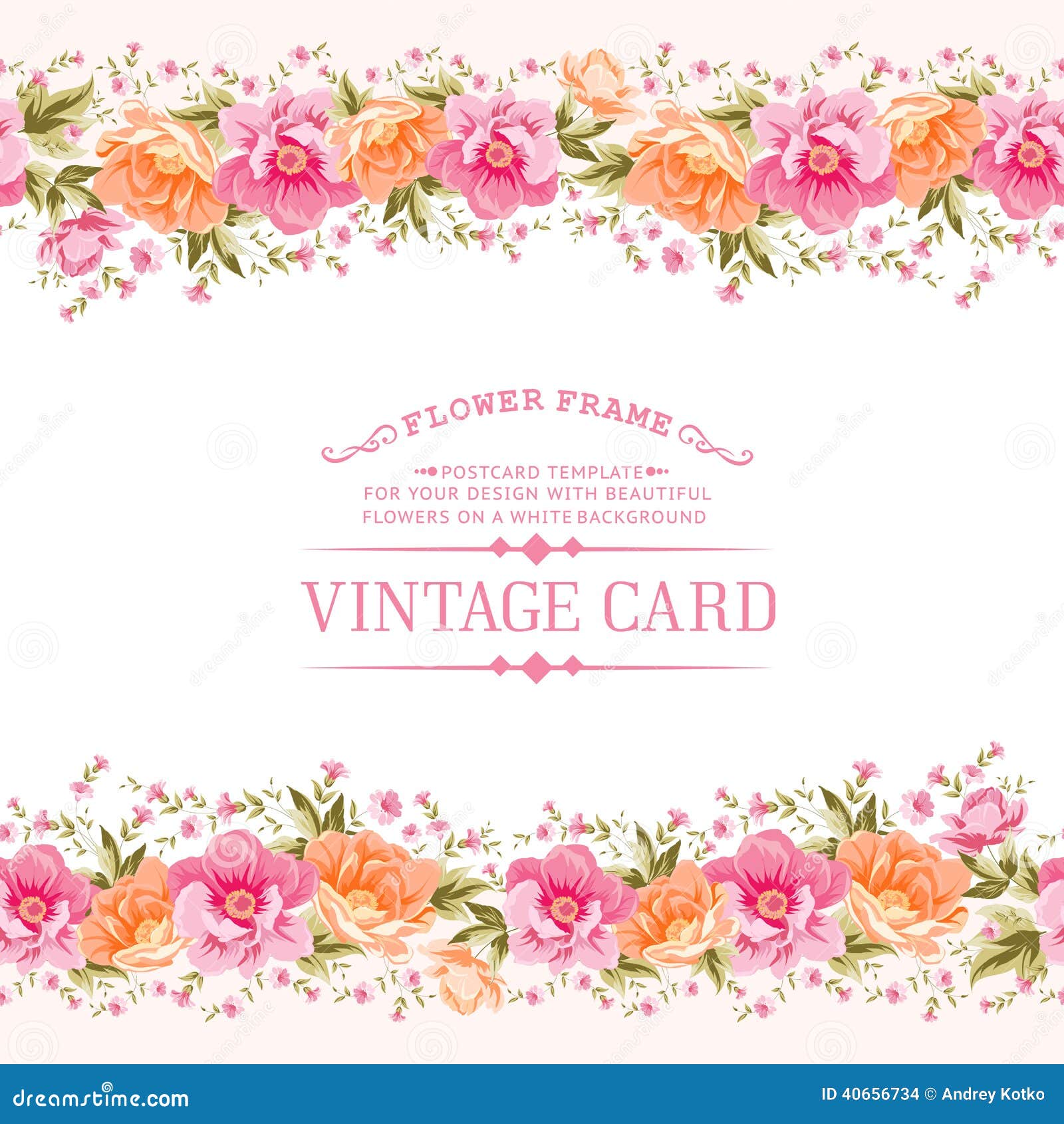 Border Of Flowers In Vintage Style. Stock Vector - Image 