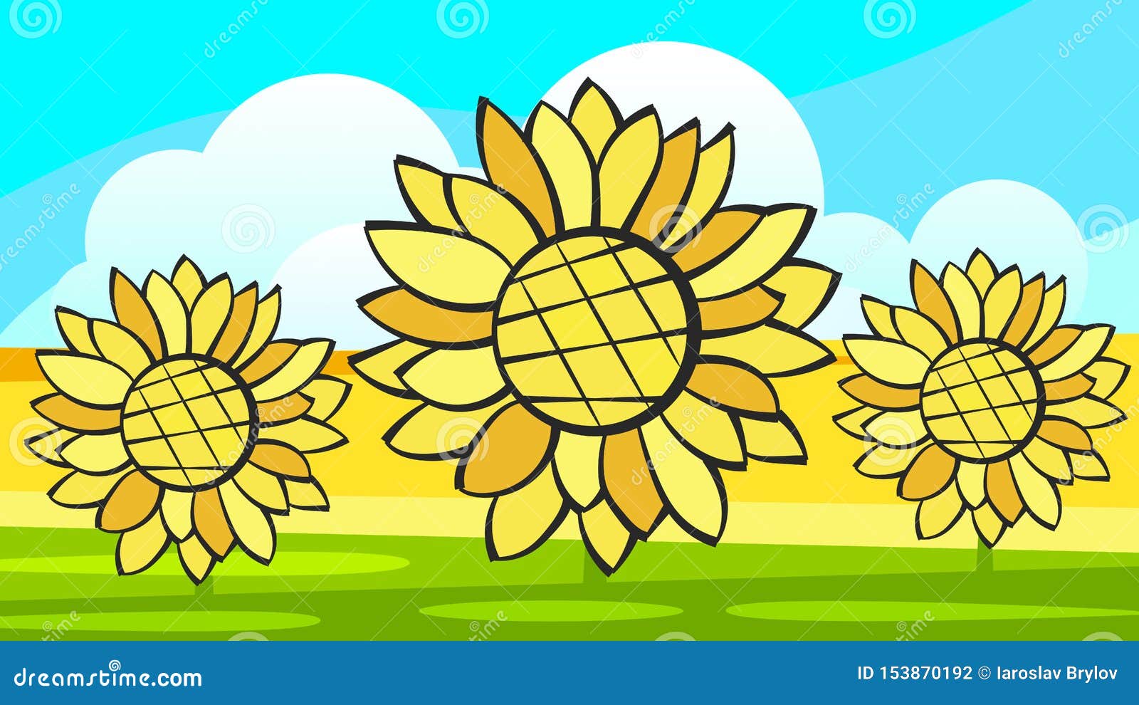 Download Border With Sunflowers Bouquet And Wild Flower. Vector ...