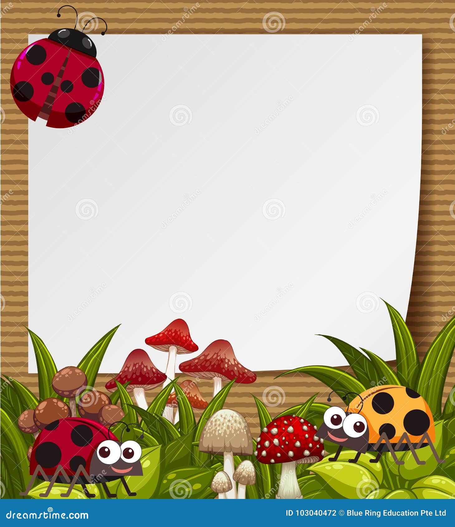 Border Template With Cute Ladybugs In Garden Stock Vector