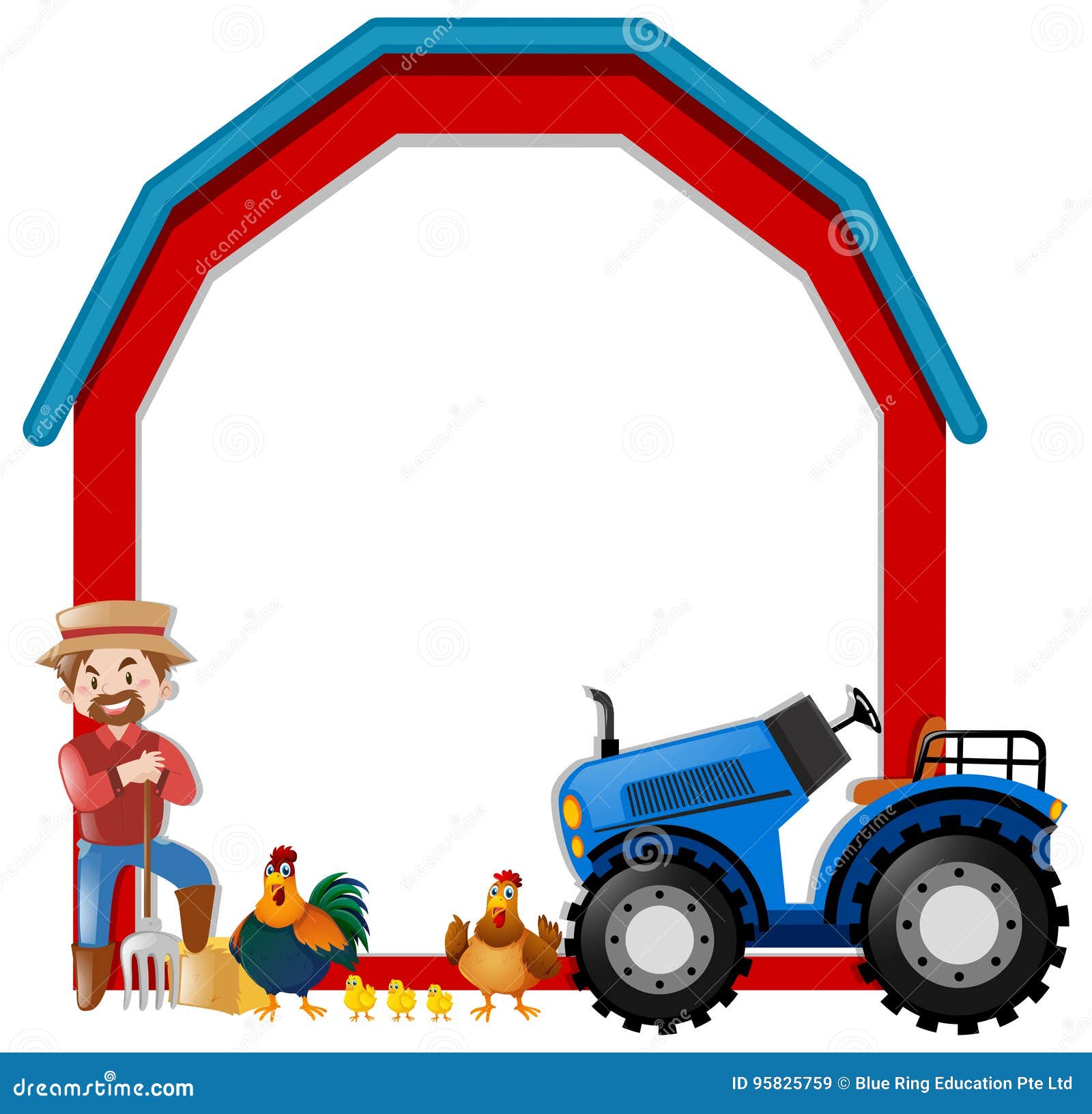 Border Template with Farmer and Chickens Stock Vector Illustration of