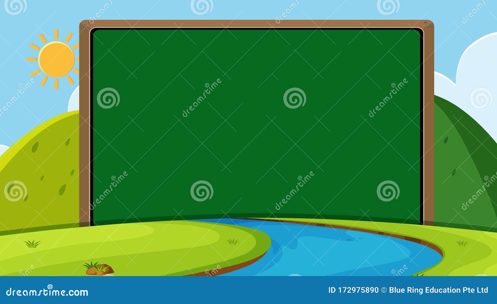 Border Template with River and Mountains Background Stock Vector