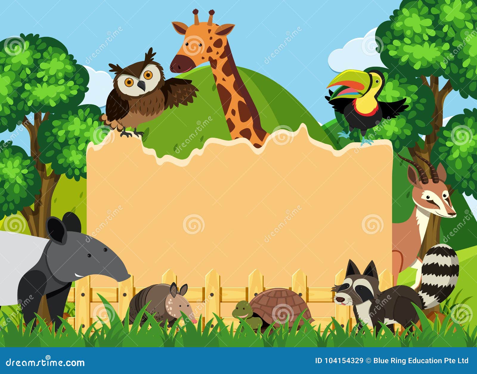 Border Template with Wild Animals in Park Stock Vector Illustration