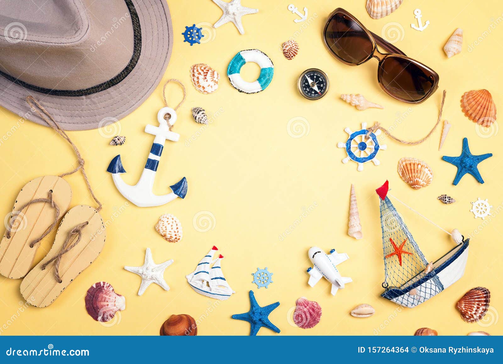 Border of Vacation Accessories and Symbols on a Yellow Background with ...