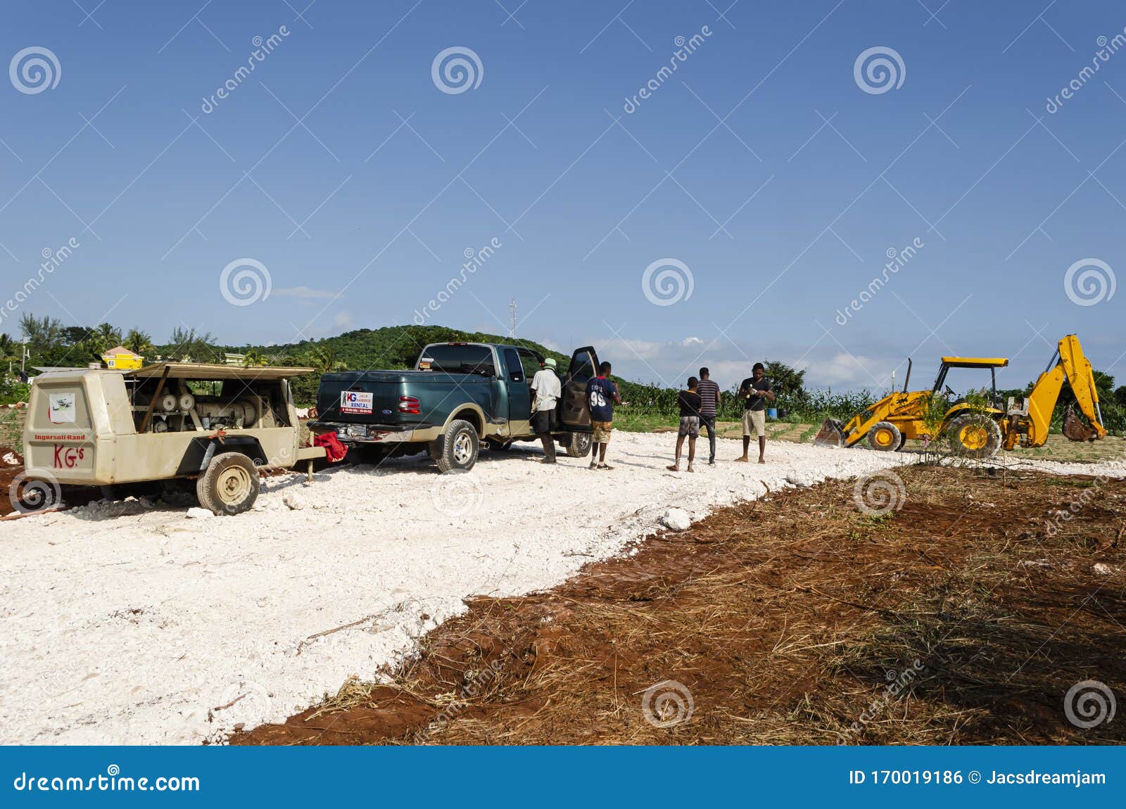 Workmen on Road Construction Site at New Subdivision in Jamaica