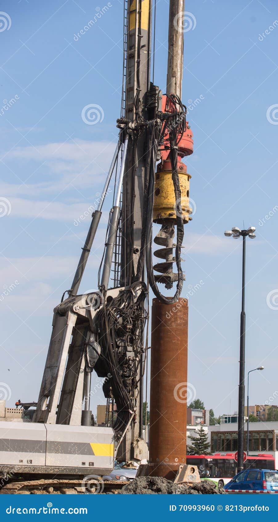 Bore Pile Rig Auger At The Construction Site , Drilling Wells Royalty