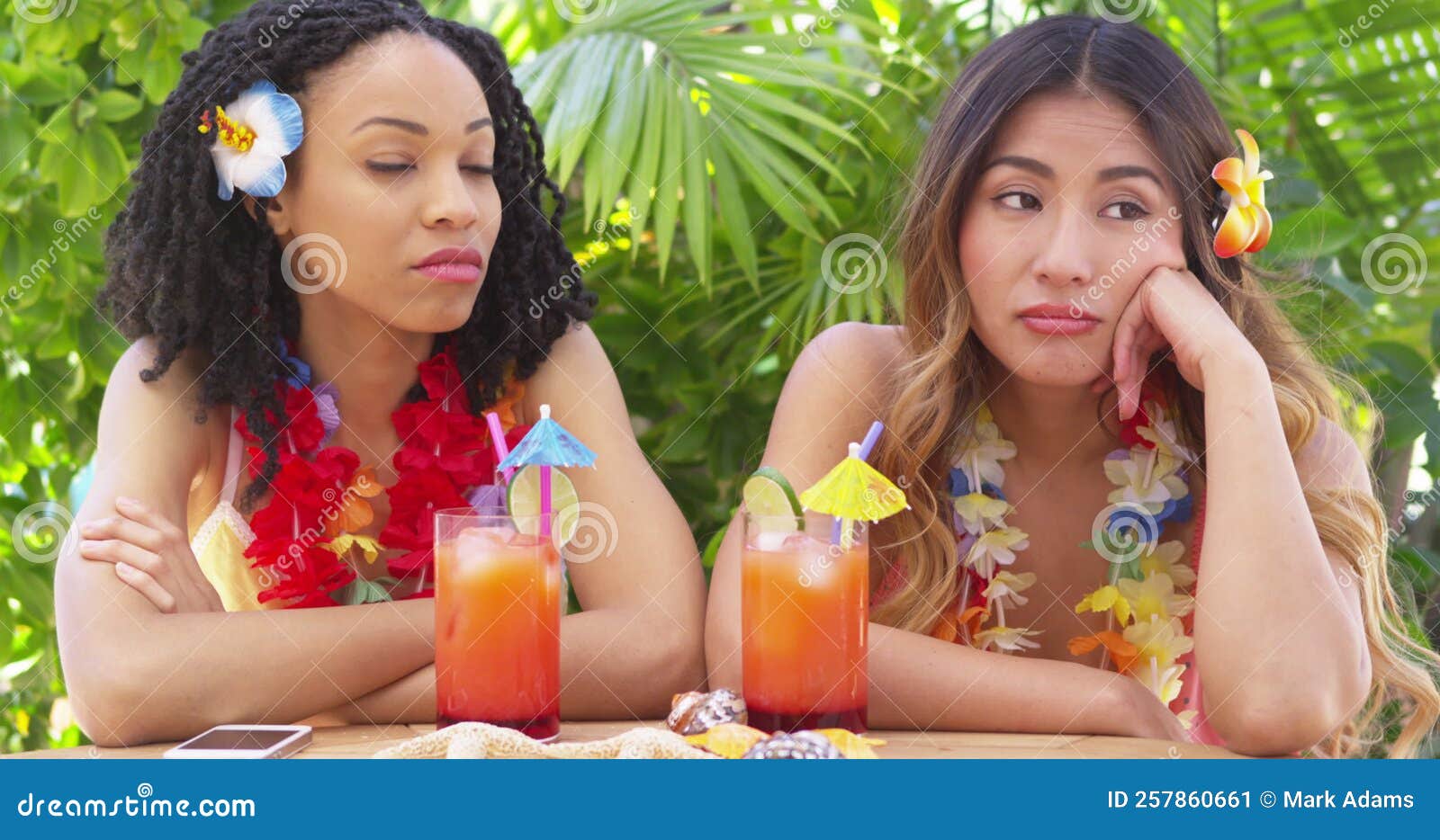Bored African American and Asian Women on Vacation Stock Video