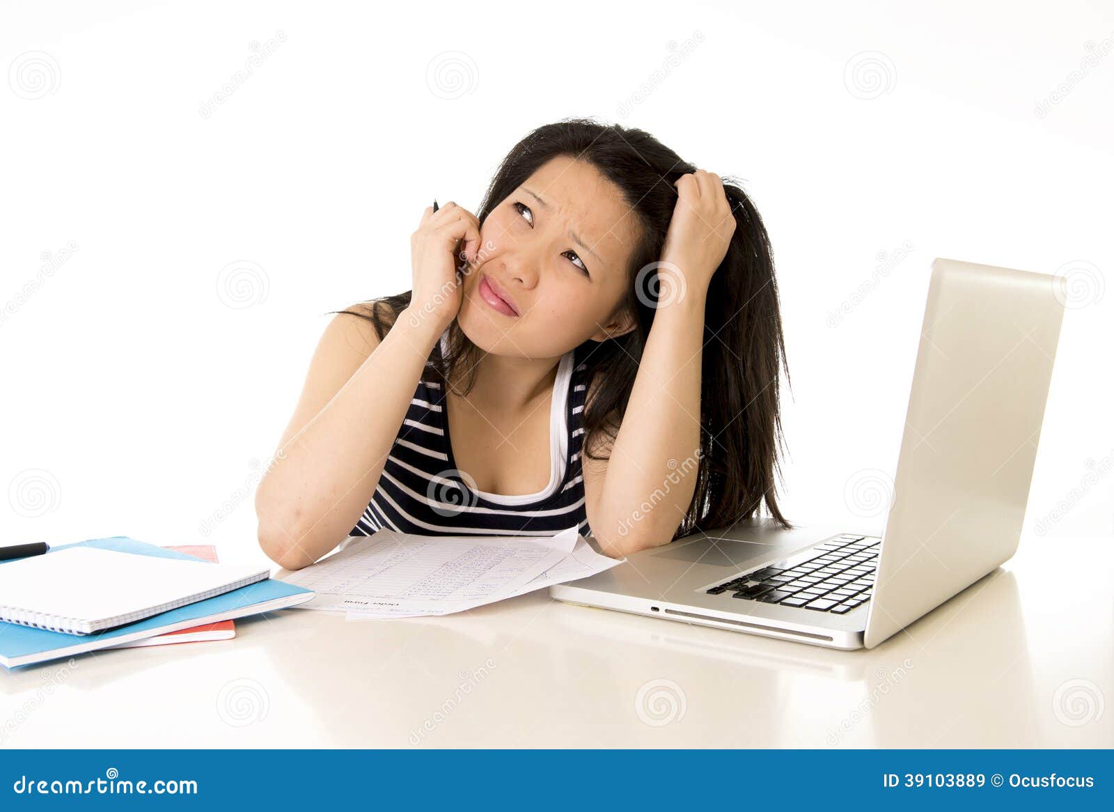 bored asian woman student overworked on computer stock image image