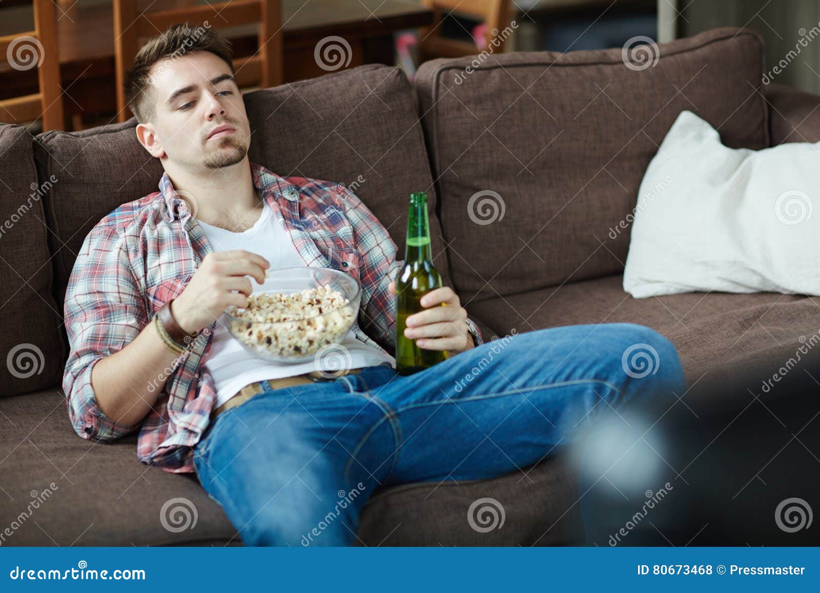 Bored Couch Potato Stock Photo Image Of Drink Television 80673468