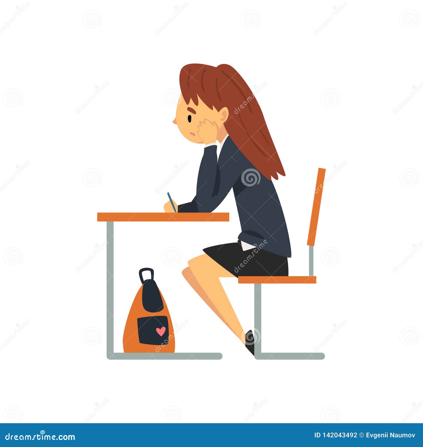 Bored Female Student Sitting At Desk In Classroom Side View