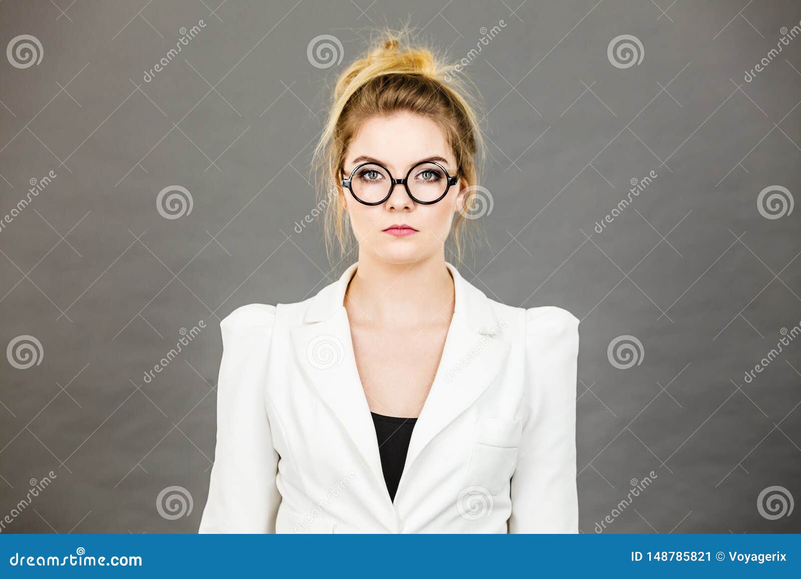 Bored Focused College Woman Teacher Wearing Eyeglasses Stock Image