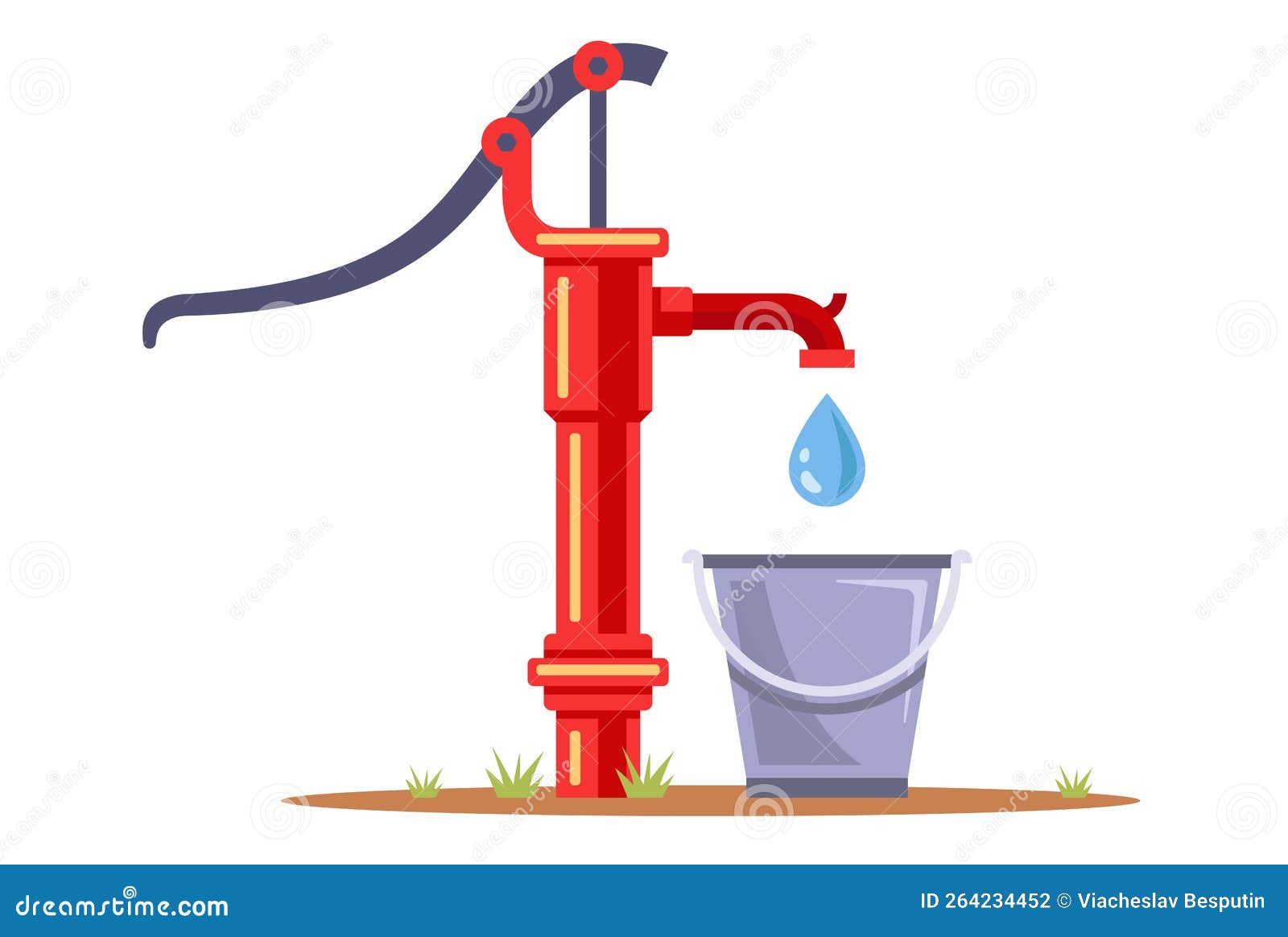 Borehole Pump Pumps Water Into A Bucket. Collect Drinking Water ...