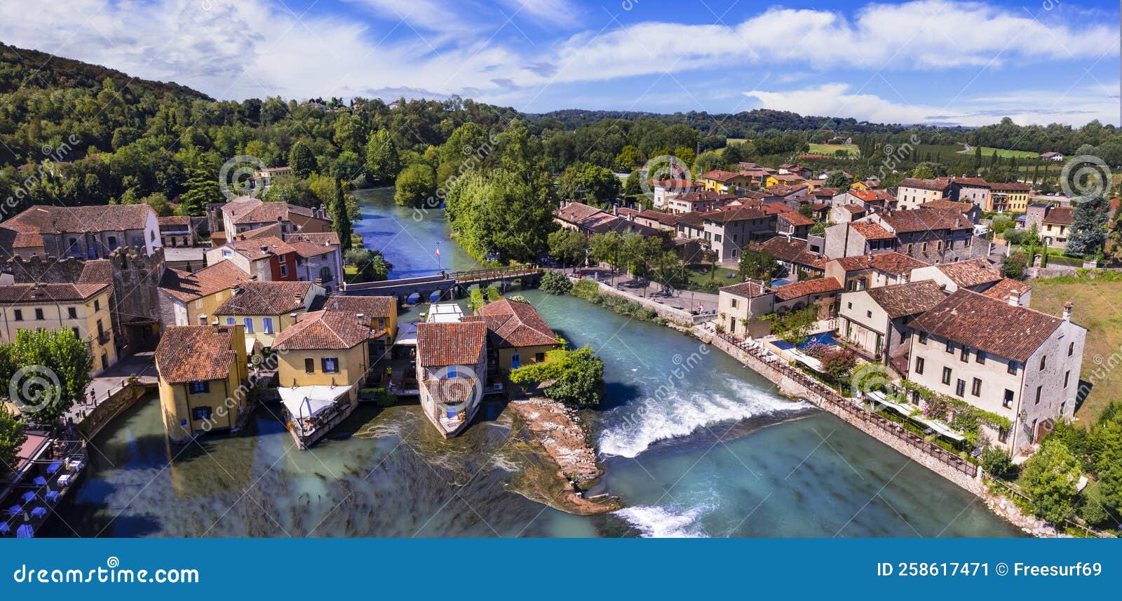 borghetto sul mincio aerial view. one of the most beautiful medieval villages of italy.