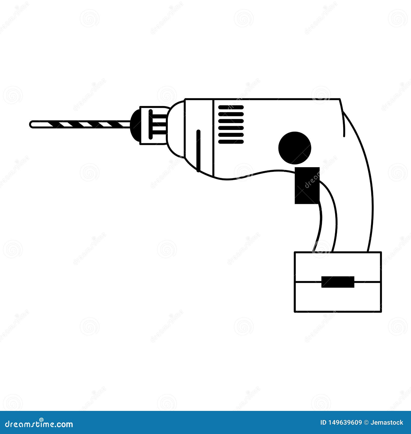 boring drill tool icon cartoon in black and white