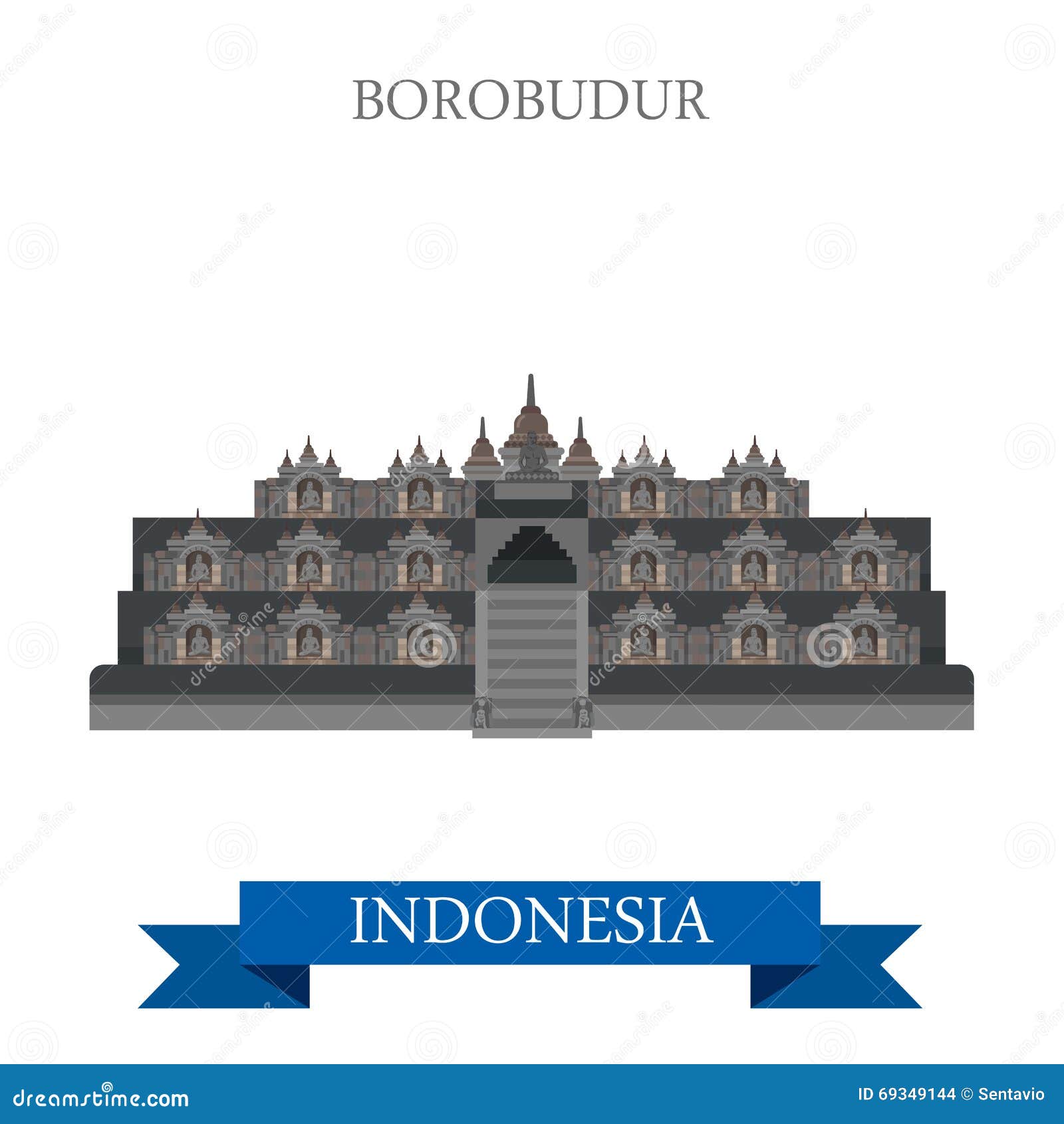 Borobudur Barabudur Buddhist Temple Indonesia Vector Attraction Stock