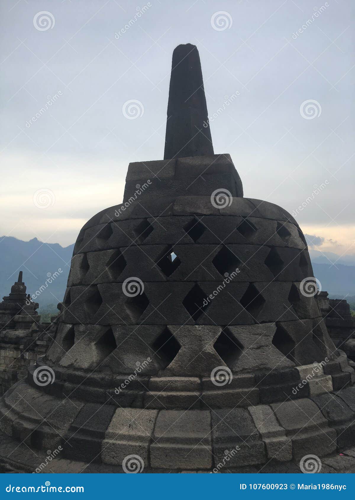borobudur temple in java, indonesia on cloudy day.