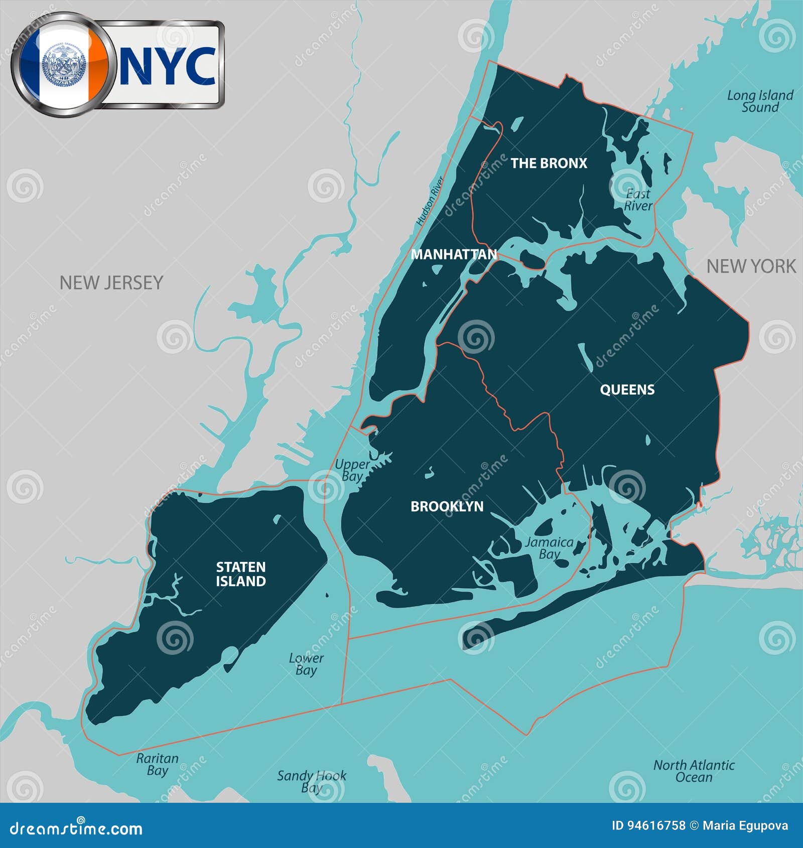 Boroughs of New York City stock vector. Illustration of staten - 94616758