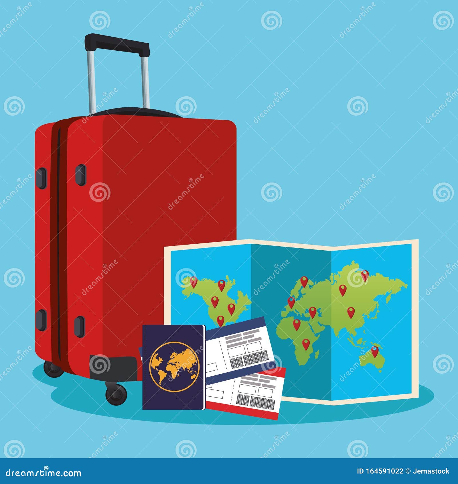 Borse Da Viaggio Con Carta Geografica, Passaporto E Passatempo  Illustrazione Vettoriale - Illustrazione di passaporto, concetto: 164591022