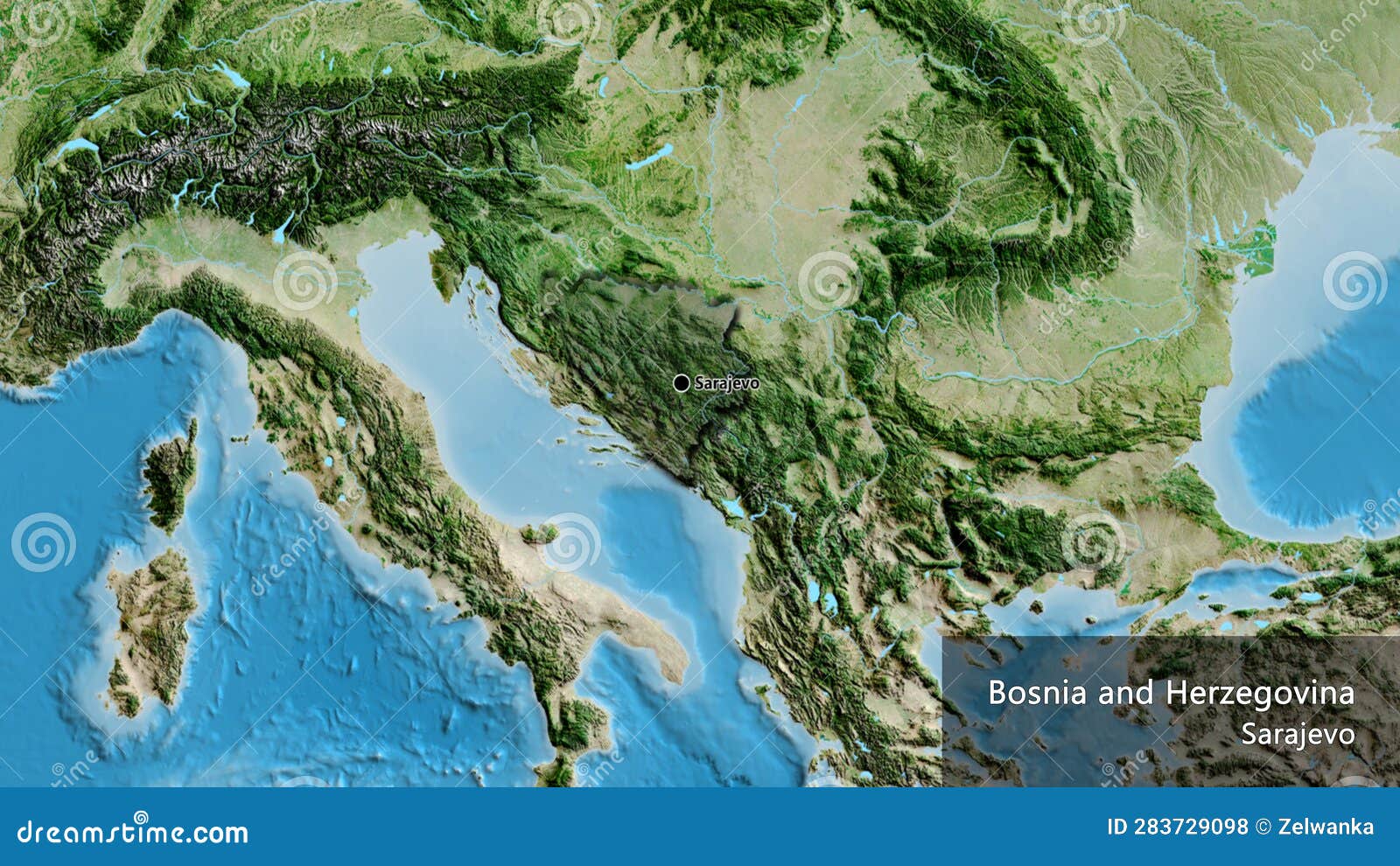 Bosnia and Herzegovina Border Shape Overlay. Bevelled. Satellite Stock ...