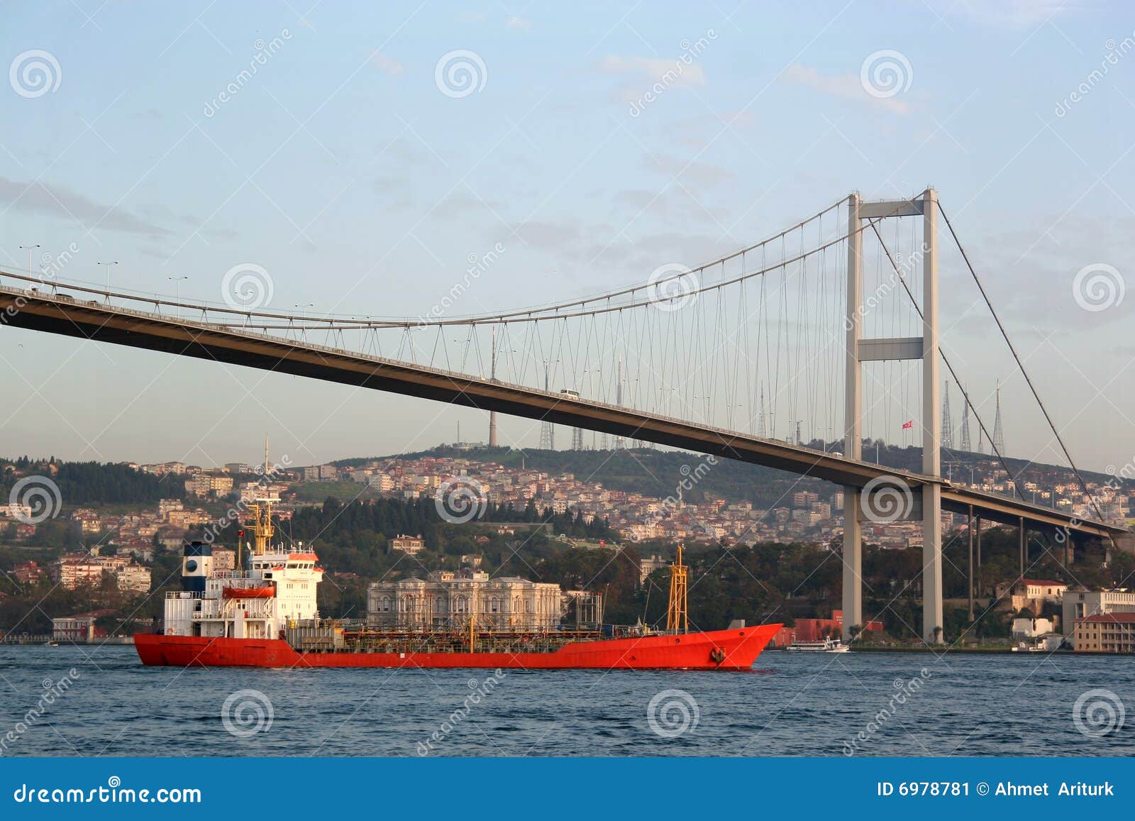 bosporus bridge with freighter