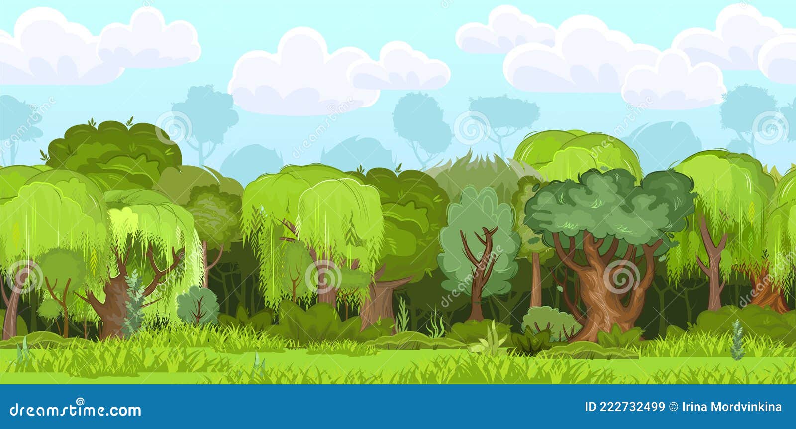 Bosque. Paisaje Transparente. Estilo Plano De Dibujos Animados. Hierba Y  Matorrales Densos. En Verano. Mediodía a Mediodía. Sombra Ilustración del  Vector - Ilustración de hermoso, paisaje: 222732499