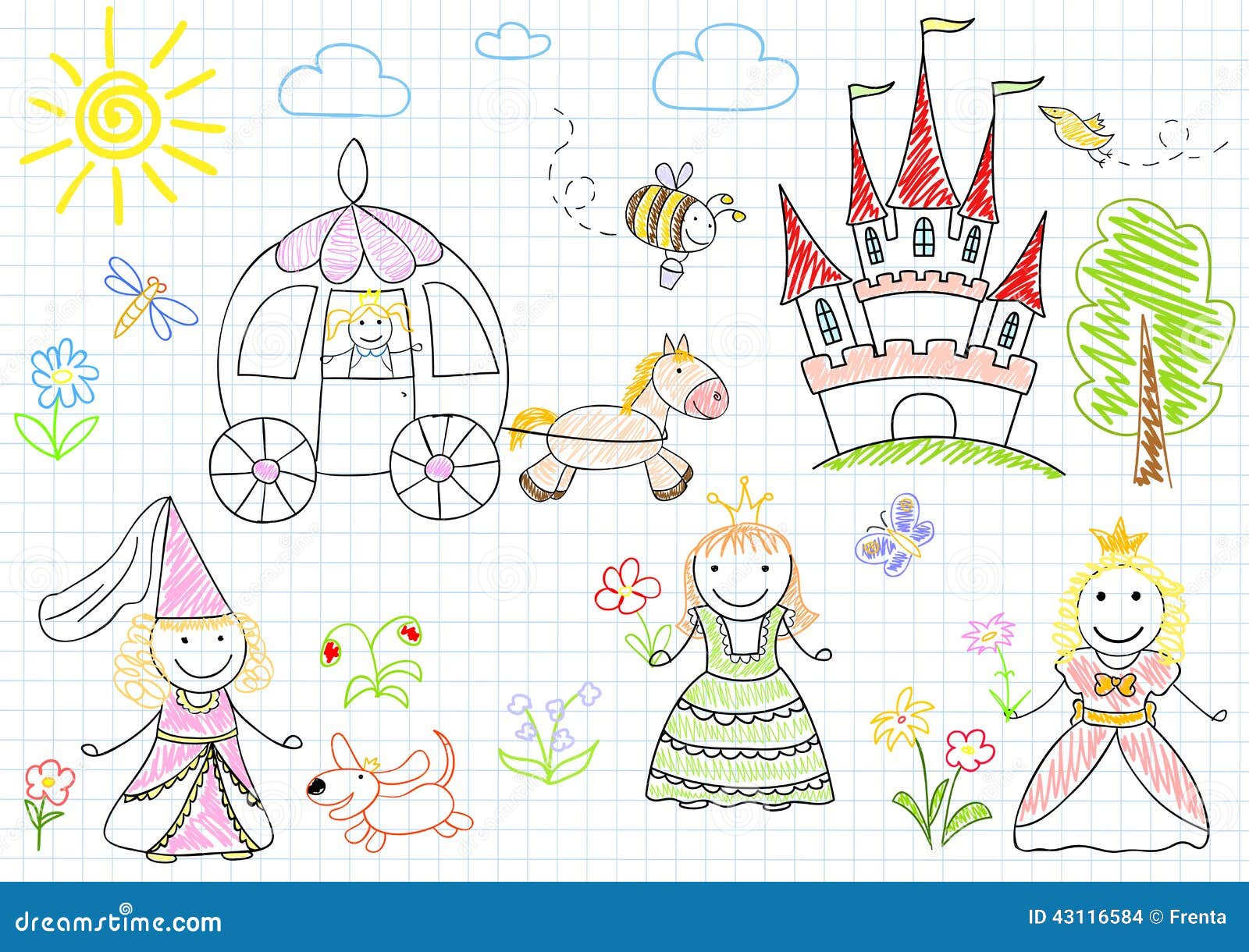 Bosquejos Del Vector Con Las Princesas Felices Ilustración del Vector -  Ilustración de traje, bebé: 43116584, image size:1600x1220