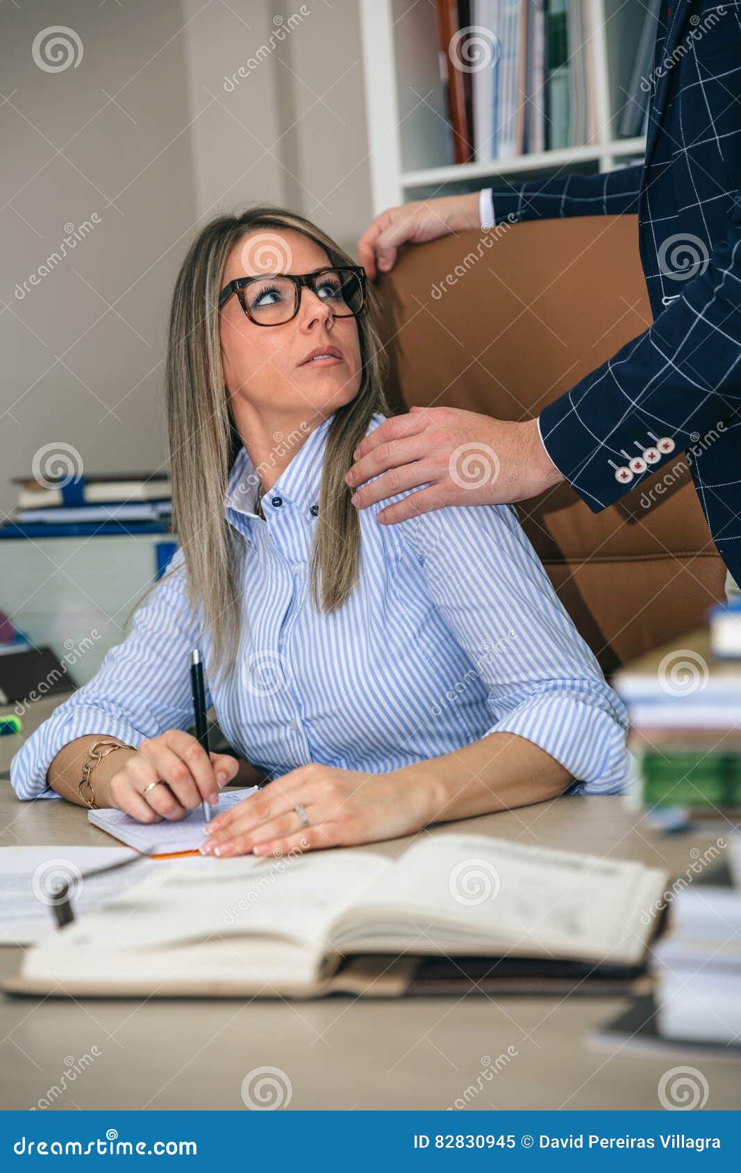 Boss Sexual Harassing To Blonde Secretary At Workplace Stock Image Image Of Blonde Harassment