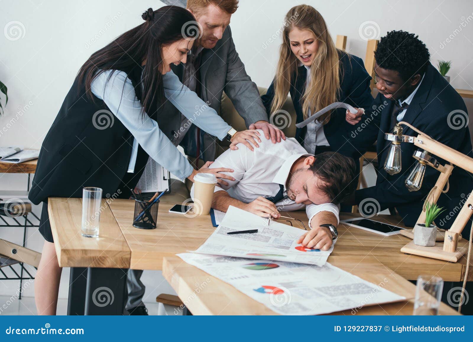 Boss Sleeping in His Office while Managers Trying Wake Him Up Stock Image - Image of businesswomen, executives: 129227837