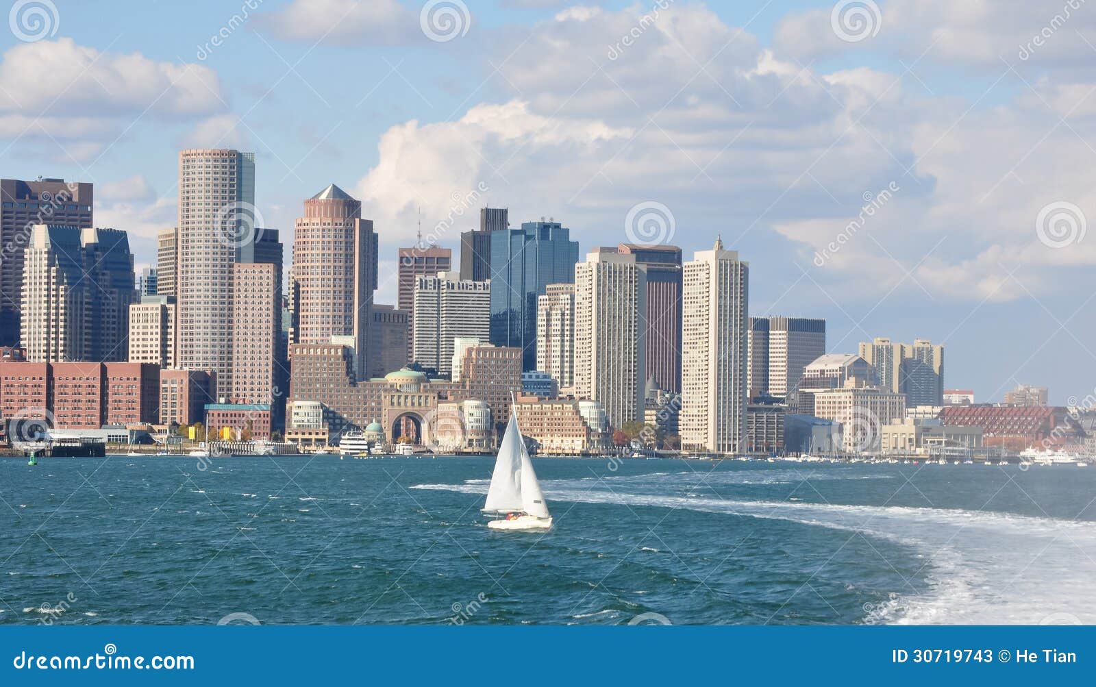 boston skyline seen from boston harbor