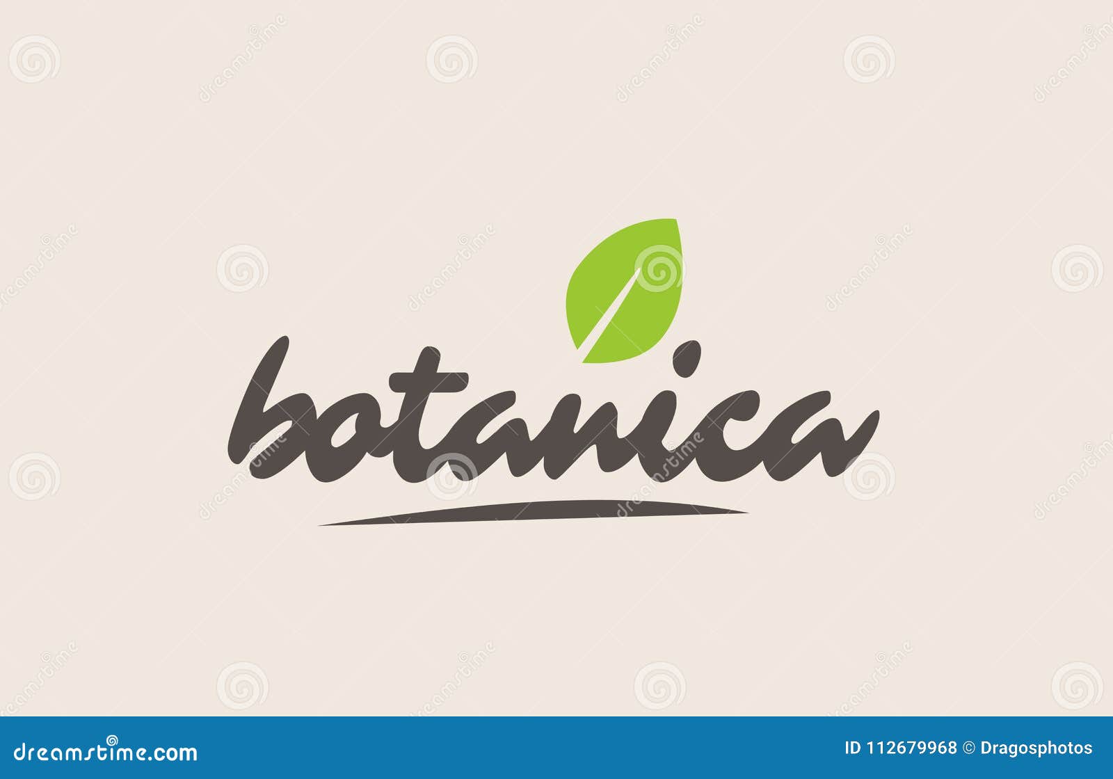 botanica word or text with green leaf. handwritten lettering