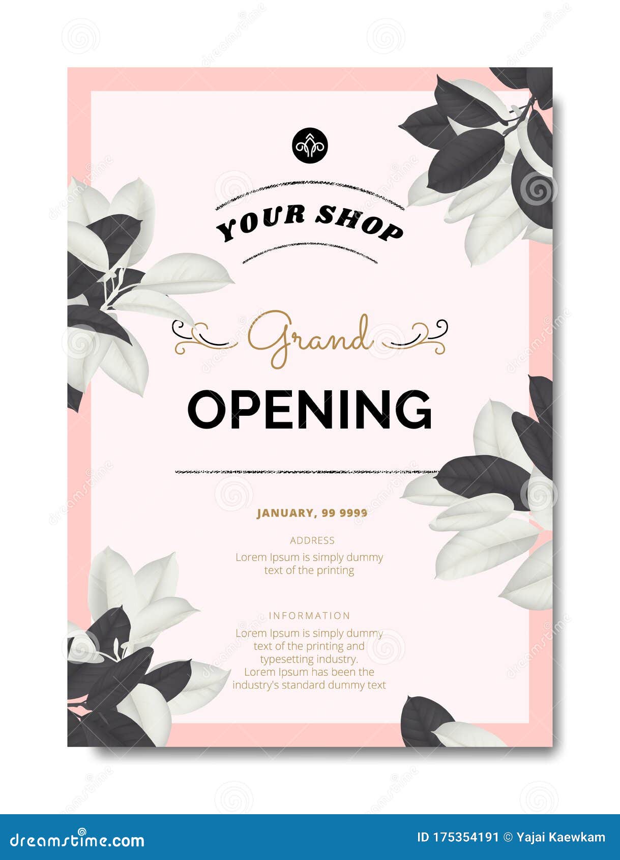 Botanical Grand Opening Invitation Card Template Design Black And White Ficus Elastica Rubber Plant On Pink Background Stock Vector Illustration Of Bouquet Elastica 175354191