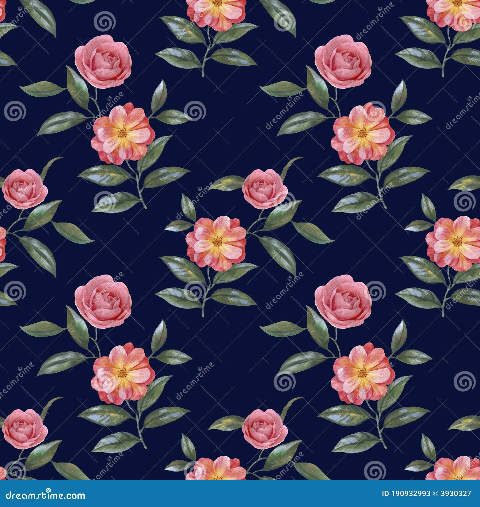 Botanical Illustration for Print and Print. Wrapping Paper with Flowers.  Watercolor Seamless Pattern on a Blue Background Stock Illustration -  Illustration of natural, print: 190932993
