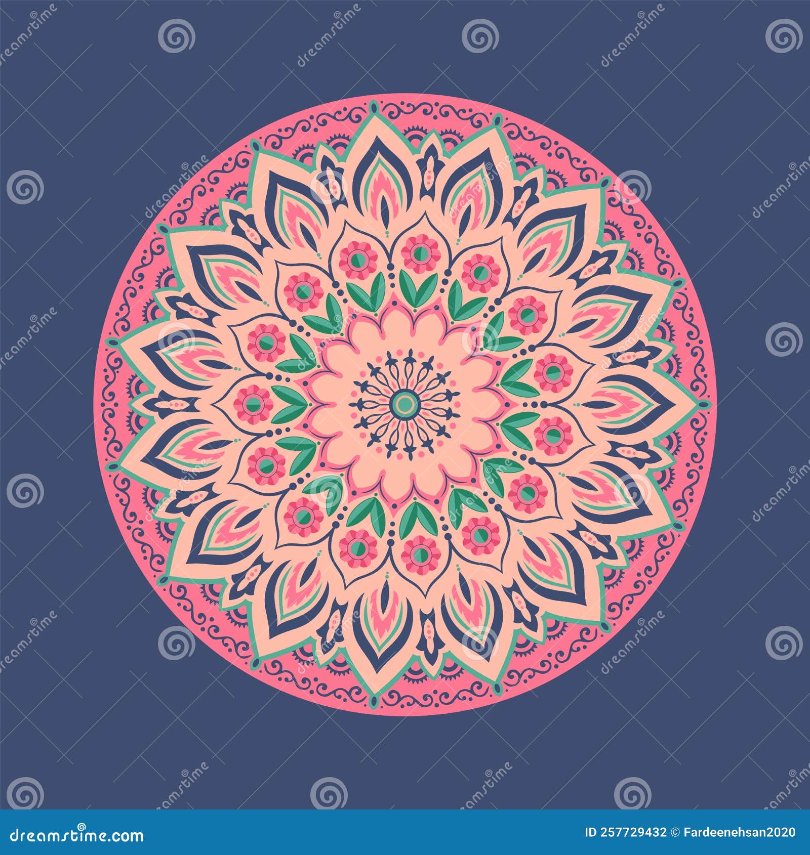 Botanical Mandala with Abstract Flower and Ornamental Shape Stock