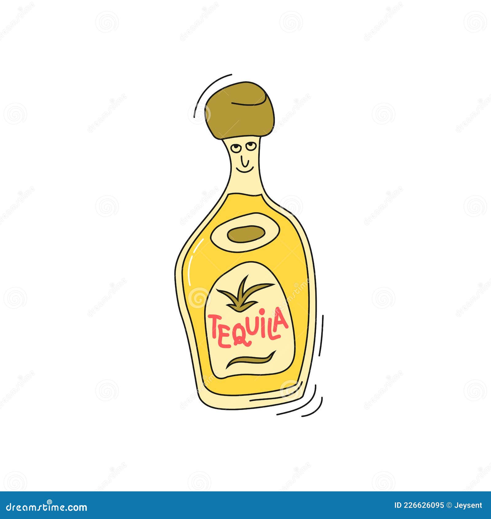 Botella De Tequila Con Sonrisa Facial En Fondo Blanco. Diseño Gráfico De  Dibujos Animados. Caracter Doodle Con Línea De Contorno N Ilustración del  Vector - Ilustración de fondo, etiqueta: 226626095